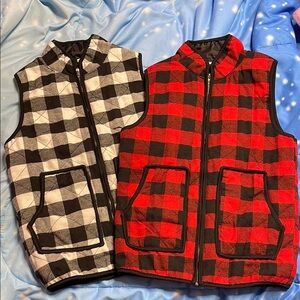 Plaid Quilted Vests in Red and Black